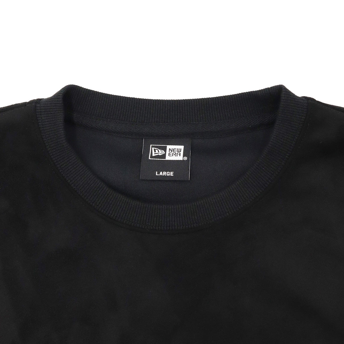 ニューエラ SUEDE CREW NECK SCRIPT LOGO BOX LOGO LEATHER PATCH ブラック・ダークグレー