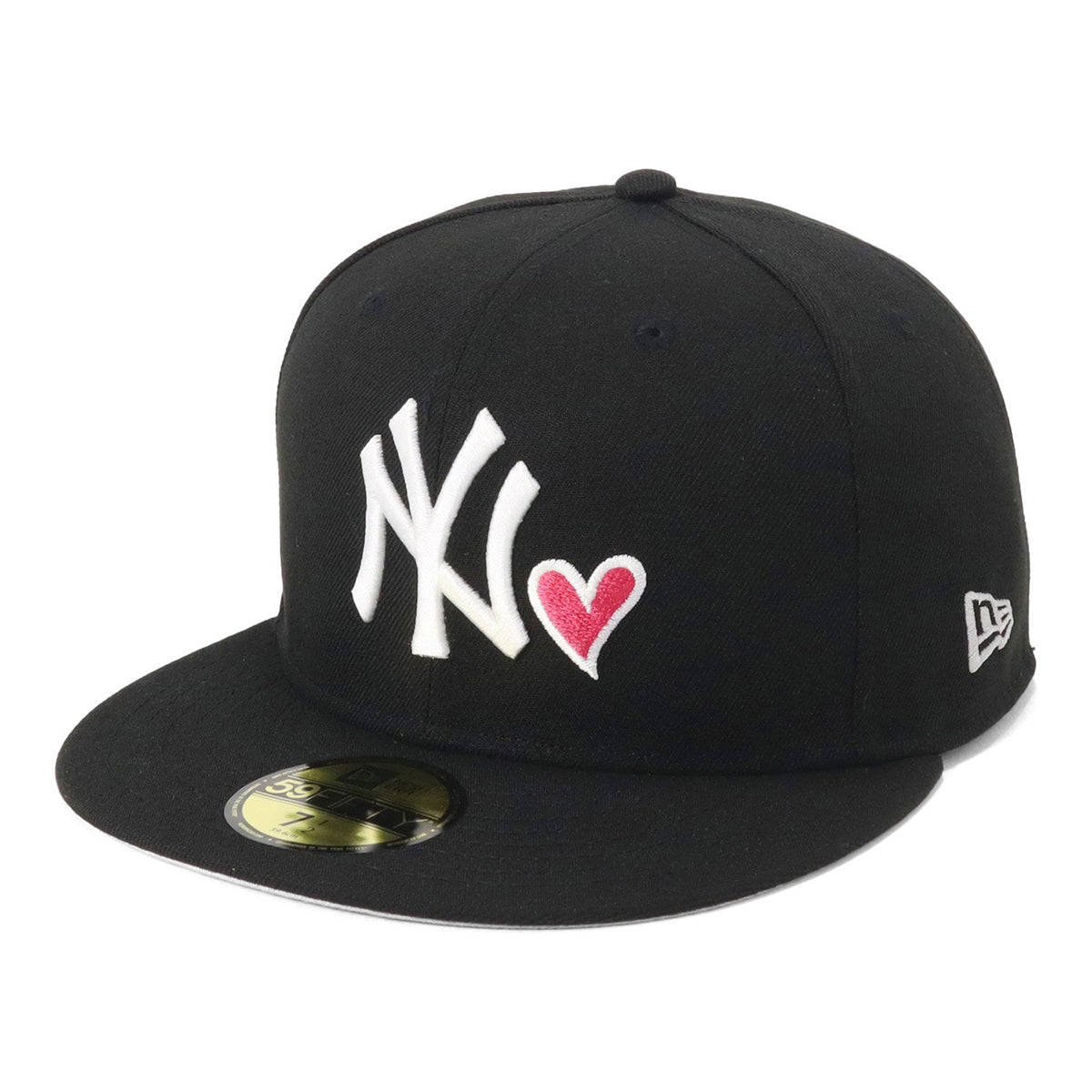 nnn出品・.。*・.。* ニューエラデコキャップ ハートマーク付き ニューエラ キャップ 59FIFTY HEART UNDER VISOR NYブラック