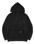 ニューエラ SUEDE PULLOVER HOODIE SCRIPT LOGO BOX LOGO LEATHER PATCH ブラック・ダークグレー